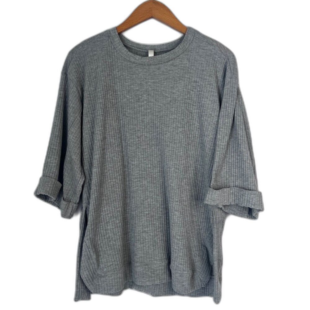 E.C. Gray Scoop Neck 1/2 Sleeve Side Slit Ribbed Oversized Top Size Small